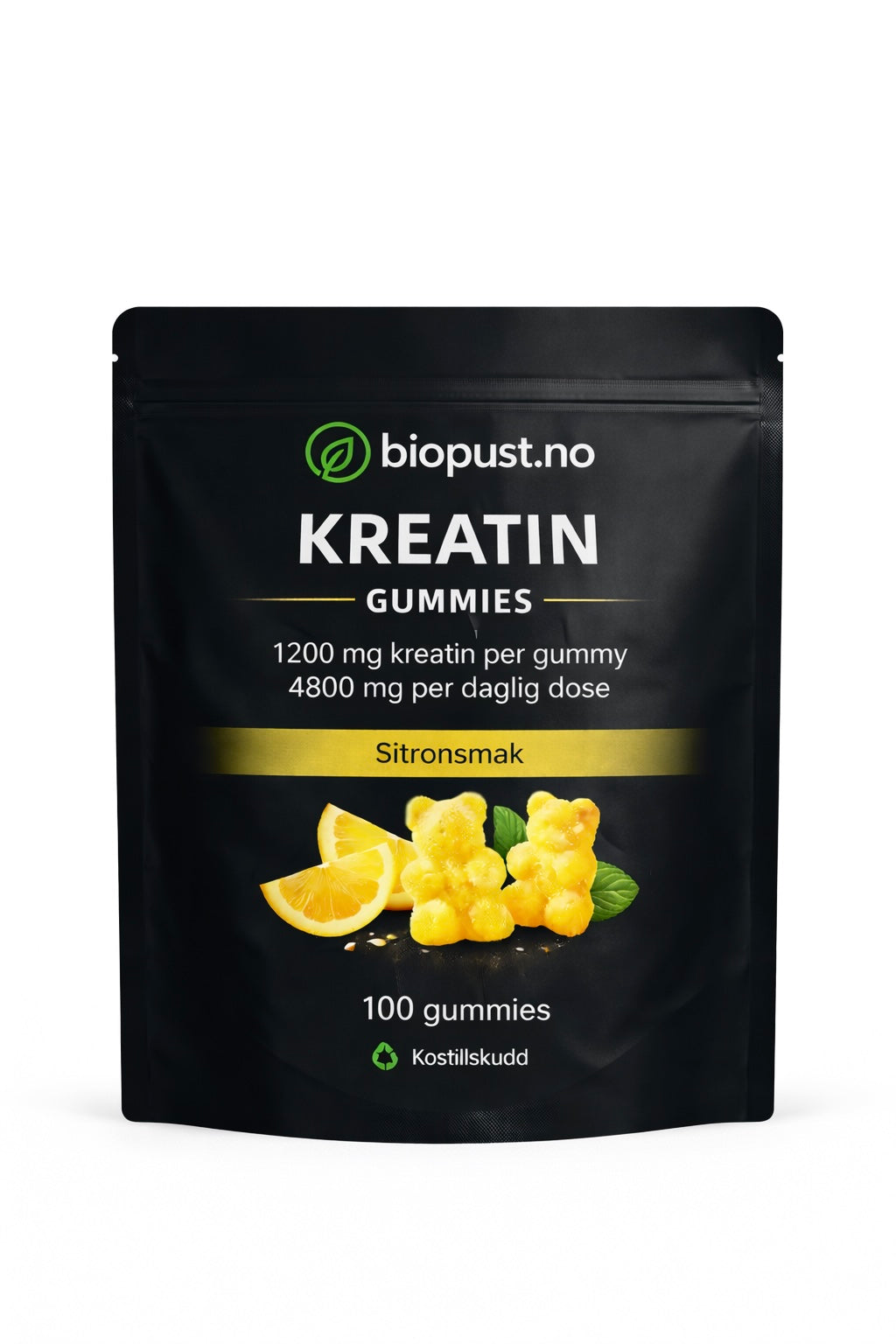 Biopust Kreatin Gummies med sitronsmak, 1200 mg kreatin per gummy, 100 gummies