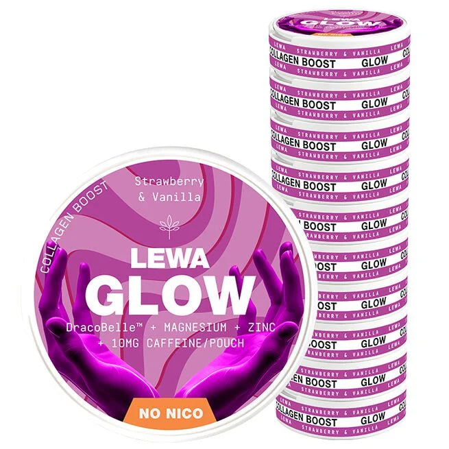 LEWA Glow jordbær & Vanilje – koffeinposer med vitaminer og mineraler (10pk)