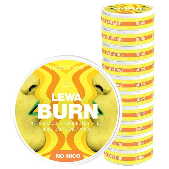 LEWA Burn Citrus Mint nikotin- og tobakksfrie poser med koffein, magnesium og vitamin B1 10-pk