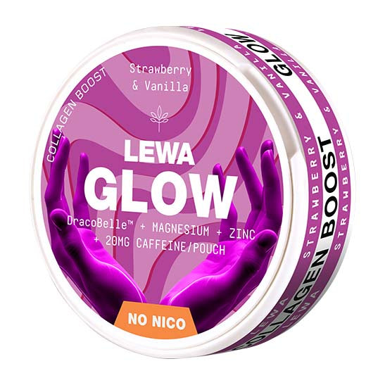 LEWA Glow Strawberry Vanilla nikotin- og tobakksfrie poser med koffein, magnesium og sink