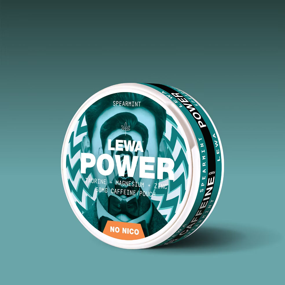 LEWA Power Spearmint nikotin- og tobakksfrie poser med koffein, taurin, magnesium og sink 10-pk