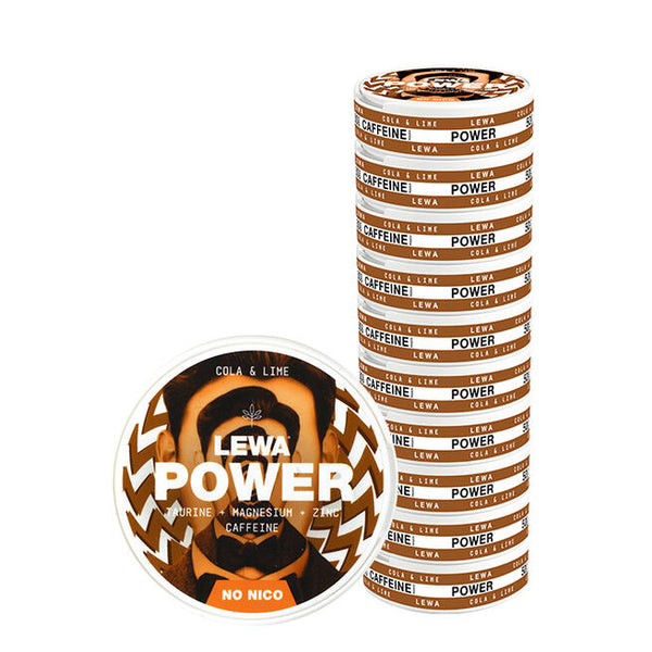 LEWA Power Cola Lime nikotin- og tobakksfrie poser med koffein, taurin, magnesium og sink 10-pk