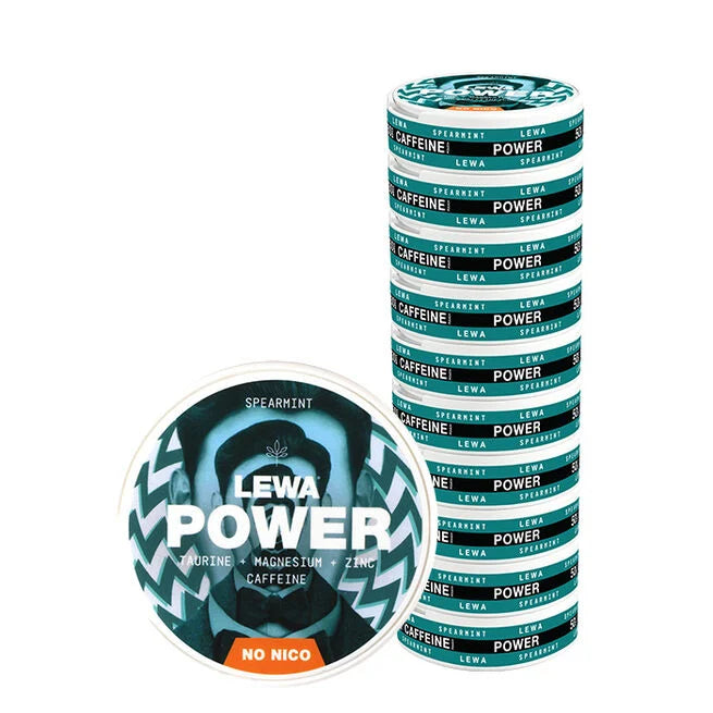 LEWA Power Spearmint nikotin- og tobakksfrie poser med koffein, taurin, magnesium og sink 10-pk