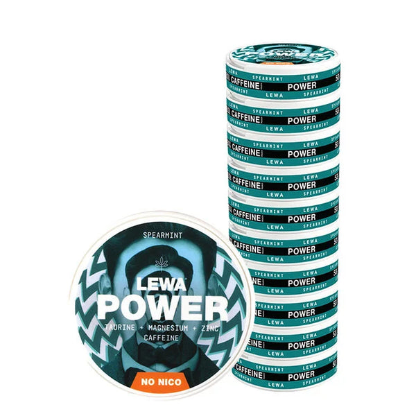 LEWA Power Spearmint nikotin- og tobakksfrie poser med koffein, taurin, magnesium og sink 10-pk