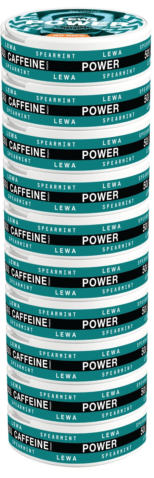 LEWA Power Spearmint nikotin- og tobakksfrie poser med koffein, taurin, magnesium og sink 10-pk