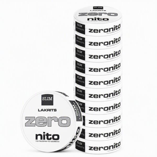 Zeronito Lakrits nikotin- og tobakksfrie poser med lakrissmak 10-pk